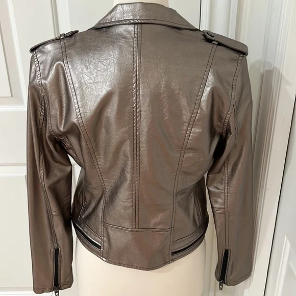Blanc NYC Faux leather pewter Moto jacket - Picture 4 of 6
